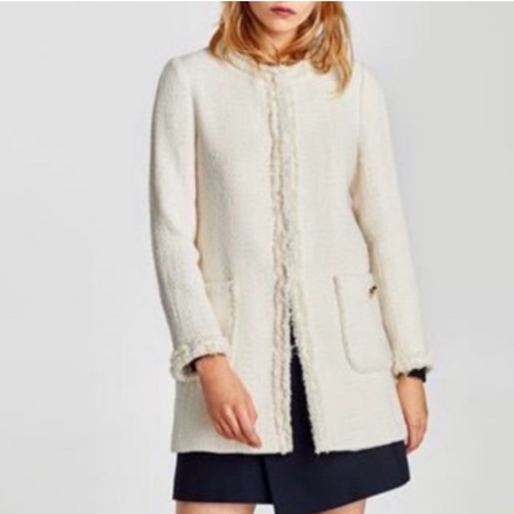 Zara Basic Collection Classic Ivory Tweed Jacket